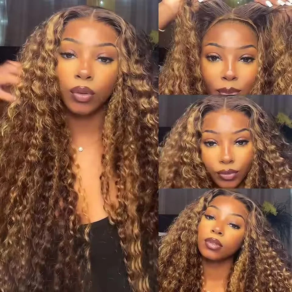 Deep Wave Honey Blonde Glueless Wig Human Hair Ready To Wear And Go Pre Plucked 13x6 Hd Water Curly Lace Frontal Wig For Women