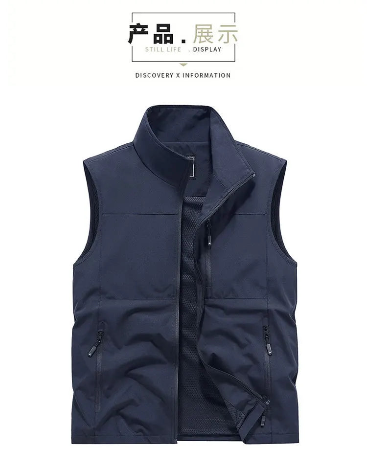 Chalecos cargo de verano para hombre, finos, de malla transpirable, chalecos sin mangas para escalar, chaquetas, ropa deportiva masculina, chalecos informales 6XL