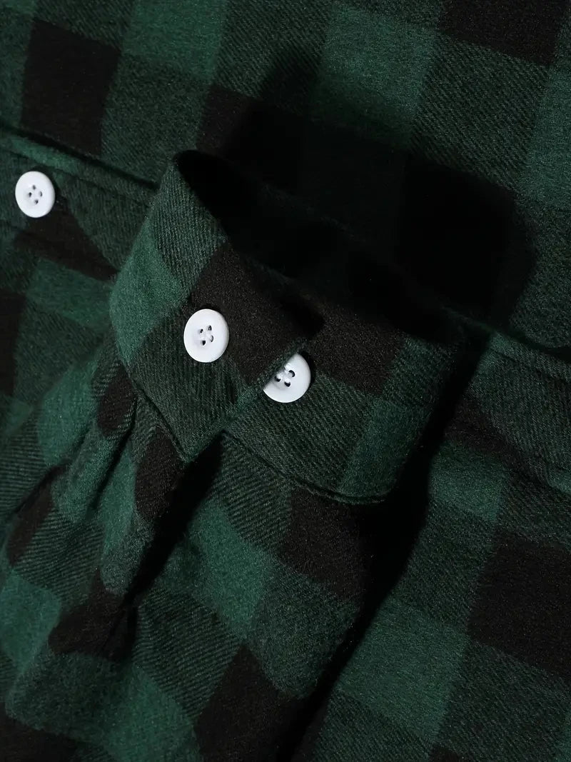 Camisas de hombre con un solo botón, clásicas a cuadros, informal elegante, camisa de franela de manga larga, dos bolsillos en el pecho, diseño de primavera otoño, tops para hombre