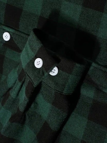Camisas de hombre con un solo botón, clásicas a cuadros, informal elegante, camisa de franela de manga larga, dos bolsillos en el pecho, diseño de primavera otoño, tops para hombre