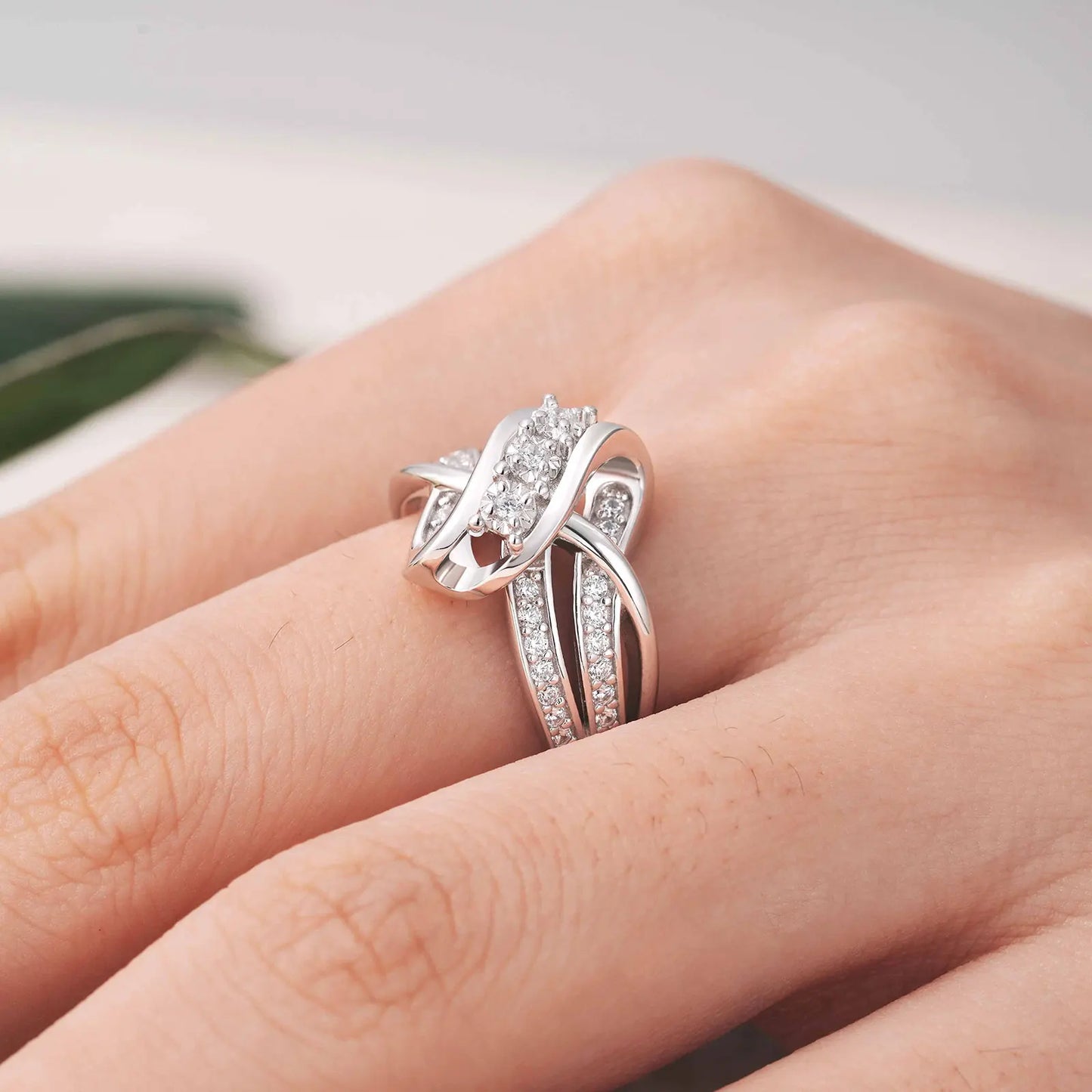 Newshe 925 Silver Engagement Rings for Women Unique Knot Brilliant AAAAA Cubic Zircon Statement Ring