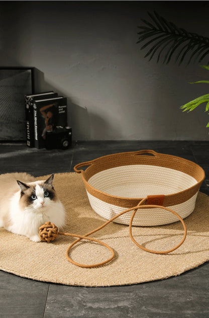 Cat Bed Pet Nest Pure Manual Rattan Woven Cattailgrass Cat Scratch Board Removable Washable Winter Warm Pad All-Season