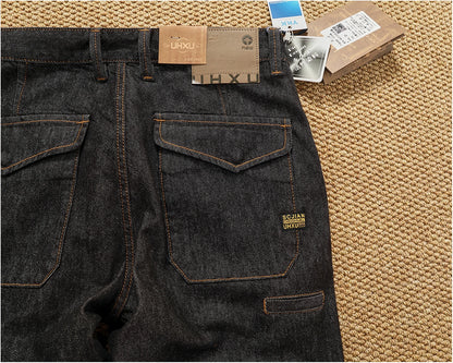 2025 Autumn New American Retro Heavyweight 3D cutting High-end Comfort Denim Men's Fashion Washed Straight Casual Tapered Jeans