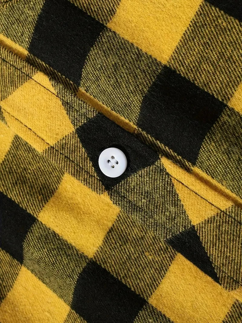 Camisas de hombre con un solo botón, clásicas a cuadros, informal elegante, camisa de franela de manga larga, dos bolsillos en el pecho, diseño de primavera otoño, tops para hombre