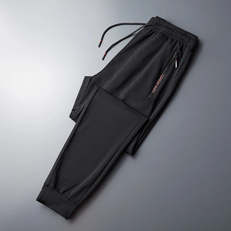 Summer Breathable Mesh Black Sweatpants Men Joggers Sportswear Baggy Trousers Male Casual Track Pants 7XL 8XL