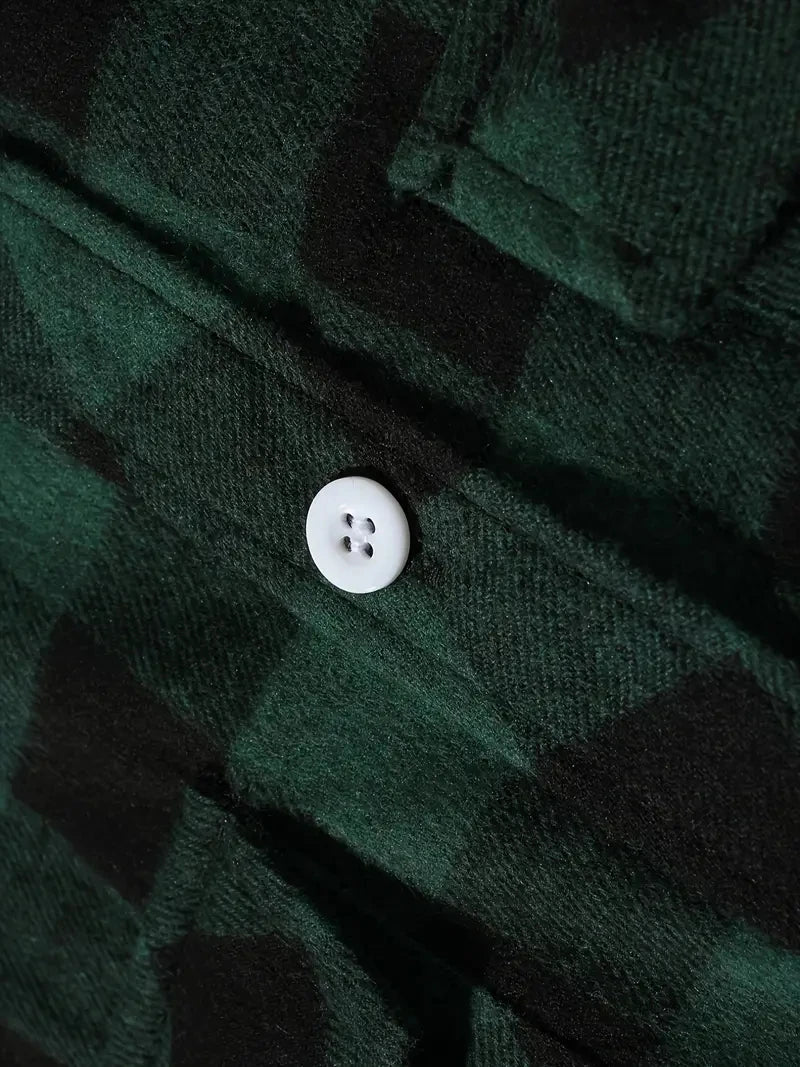 Camisas de hombre con un solo botón, clásicas a cuadros, informal elegante, camisa de franela de manga larga, dos bolsillos en el pecho, diseño de primavera otoño, tops para hombre
