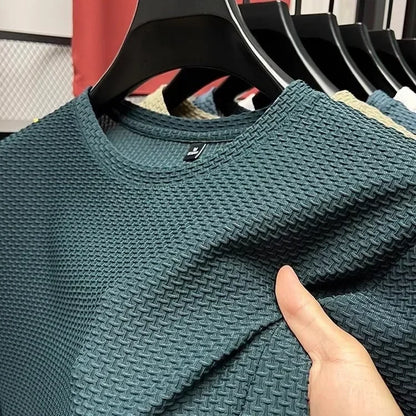 Summer Ice Silk Men's T-shirt Elastic Mesh Round Neck Half Sleeve Base Shirt Breathable Comfortable Short