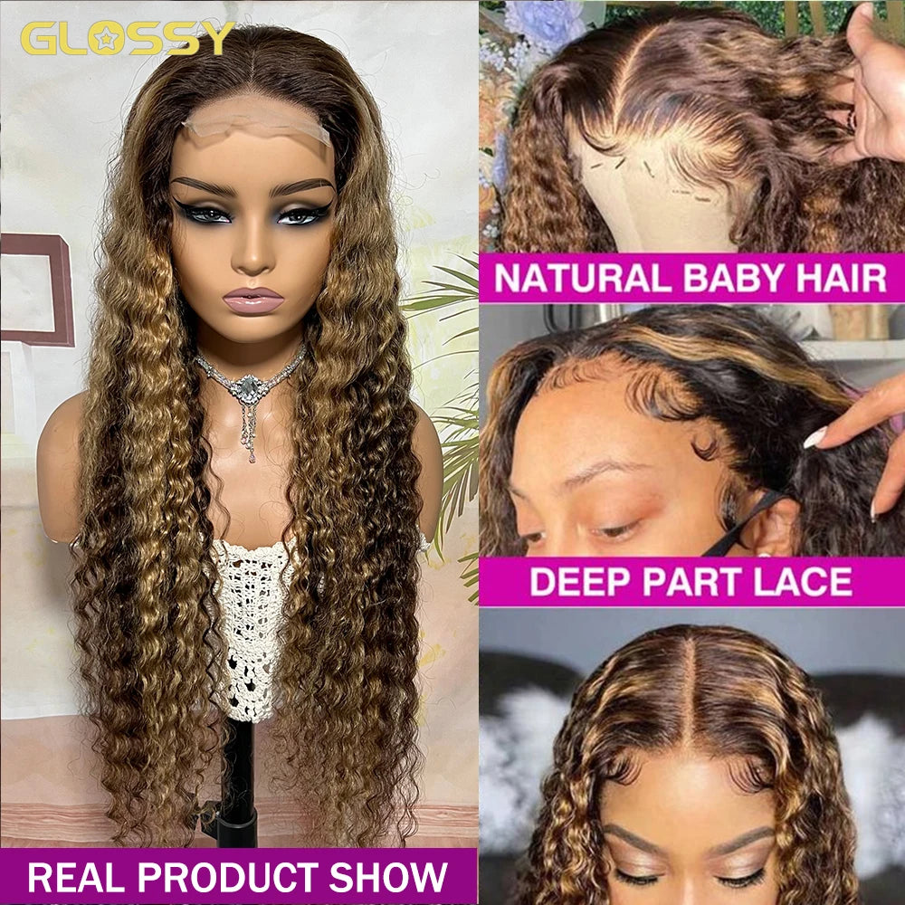 Deep Wave Honey Blonde Glueless Wig Human Hair Ready To Wear And Go Pre Plucked 13x6 Hd Water Curly Lace Frontal Wig For Women