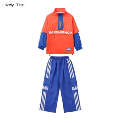 Boys Hip Hop Contrast Jacket Cargo Pants Girls Sweatshirt Pullovers Street Dance Clothes Sets Kids Tracksuit Children Streetwear