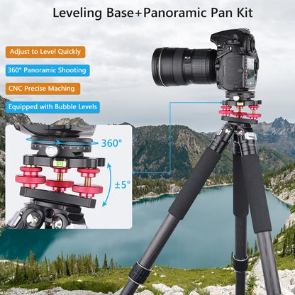 Base niveladora para trípode VICELK con base panorámica de 360° para fotografía macro panorámica con ajuste de precisión de +/-5 grados