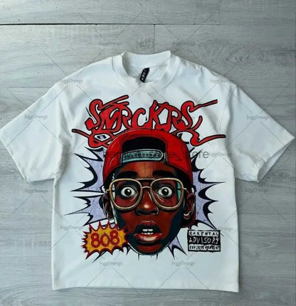 Y2k Harajuku Streetwear Men's New Summer Fashion Short Sleeved Cartoon Print Design Shirt Retro Hip Hop Trend Oversized T-Shirt