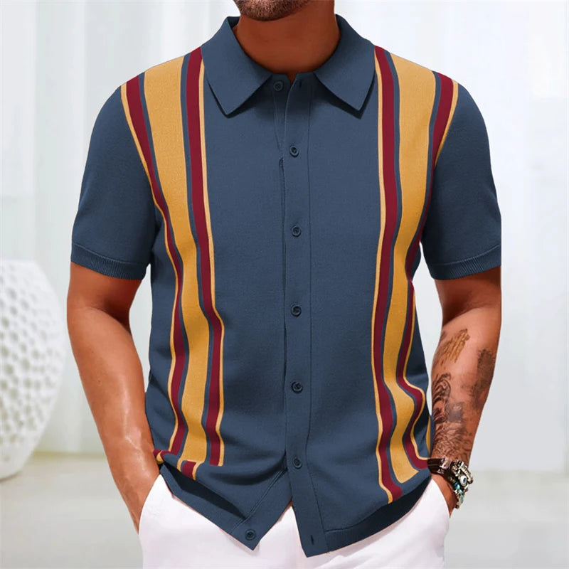 European Style Jacquard Polo Shirts Man Knitwear Business Casual Summer Coolness Quality Viscose Elastic Silky Camisas De Hombre