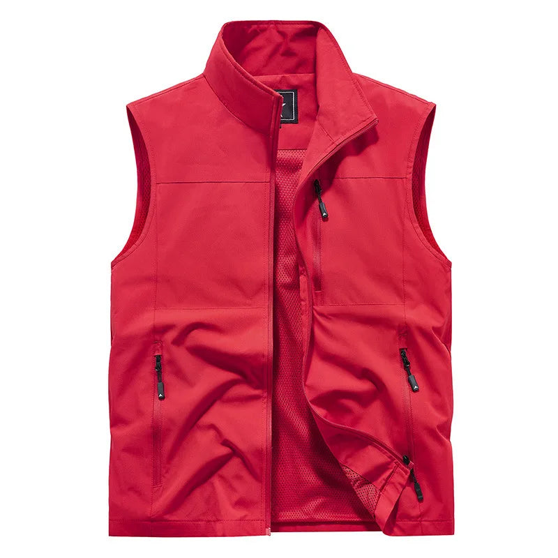 Chalecos cargo de verano para hombre, finos, de malla transpirable, chalecos sin mangas para escalar, chaquetas, ropa deportiva masculina, chalecos informales 6XL