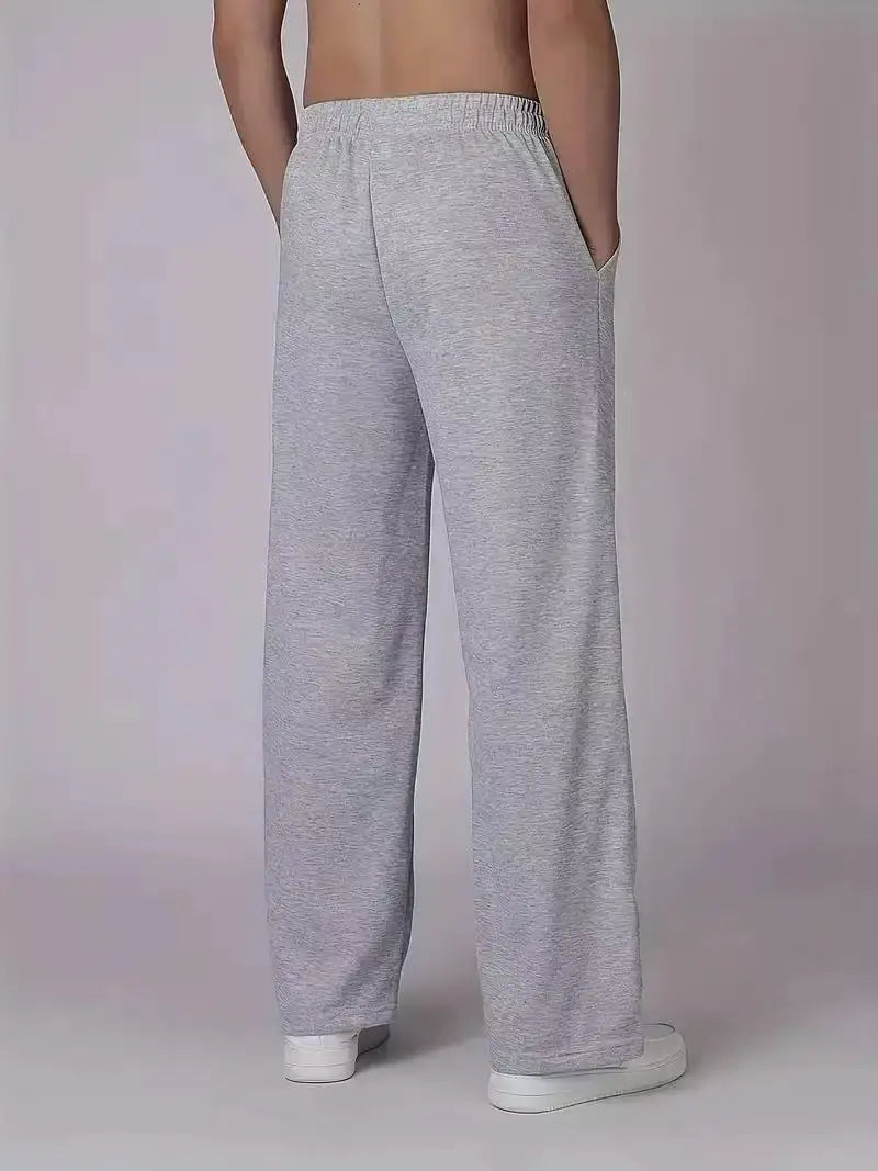 Men's American Style Loose Fit Sport Pants Casual Running Fitness Straight Leg Long Trousers  Elastic Waist  Gym Workout Clothes