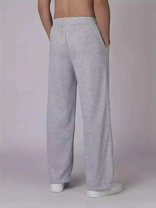 Men's American Style Loose Fit Sport Pants Casual Running Fitness Straight Leg Long Trousers  Elastic Waist  Gym Workout Clothes