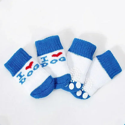 4pcs/set Dog Socks Cute Pattern Foot Covers Warm Anti Slip Shoes Puppy Paw Protector Christmas Gift Pet Accessories