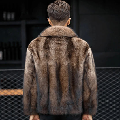 Luxury Brand Men's Mink Fur Coat Winter New Thicken Fox Fur Outerwear Jacket Short Fashion Comfortable Fur Coat Turn-down Collar