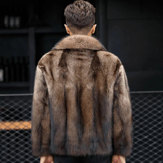 Luxury Brand Men's Mink Fur Coat Winter New Thicken Fox Fur Outerwear Jacket Short Fashion Comfortable Fur Coat Turn-down Collar