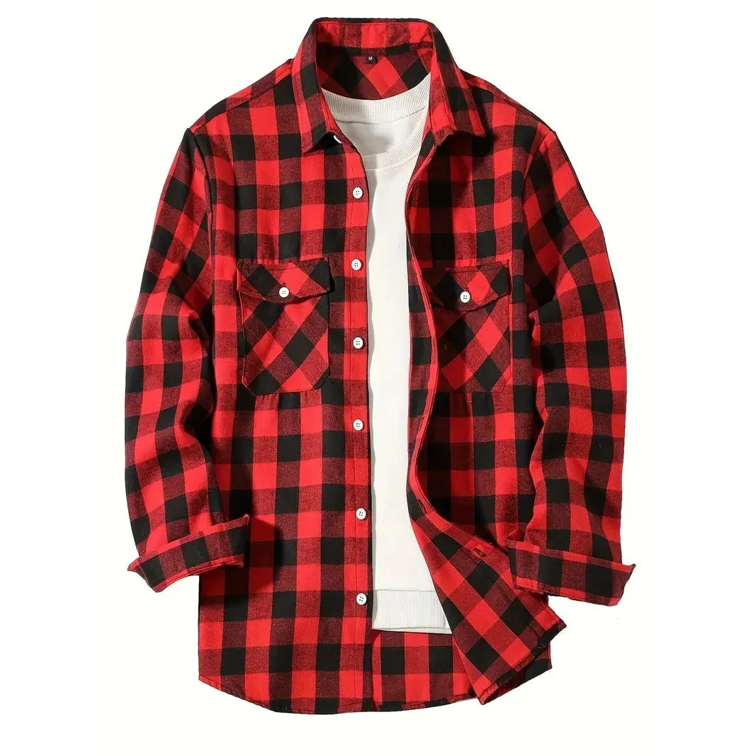 Camisas de hombre con un solo botón, clásicas a cuadros, informal elegante, camisa de franela de manga larga, dos bolsillos en el pecho, diseño de primavera otoño, tops para hombre
