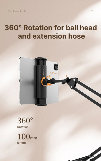 Ulanzi T2 Soporte de escritorio de metal con brazo largo, soporte para tablet de cama, soporte perezoso de escritorio, soporte para iPad, smartphone, brazo articulado para micrófono