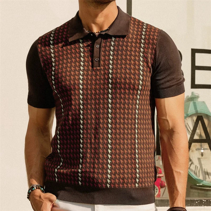 European Style Jacquard Polo Shirts Man Knitwear Business Casual Summer Coolness Quality Viscose Elastic Silky Camisas De Hombre