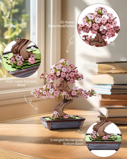 Robotime Rolife 3D Wooden Sakura Bonsai Puzzle Easy Assembly Evergreen Pine Bonsai Kit Christmas Gift for Family Home Decoration