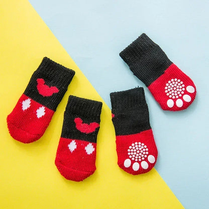 4pcs/set Dog Socks Cute Pattern Foot Covers Warm Anti Slip Shoes Puppy Paw Protector Christmas Gift Pet Accessories