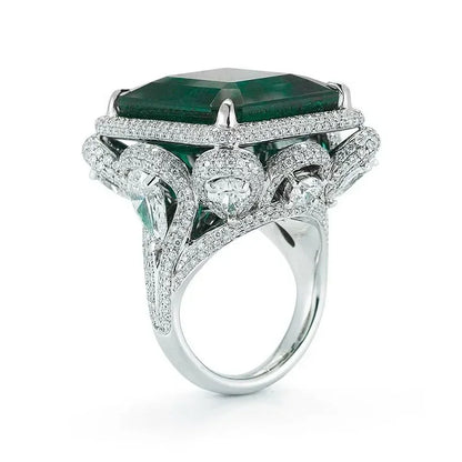 European and American Anniversary Couple Gift: European and American New Geometric Ring Luxury Green Zircon Accessory