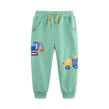 Little maven Baby Boys CAR Sporty Pants Children'Clothing Embroidery Cartoon Excavator Trousers Cotton Kids Clothes Sweatpants