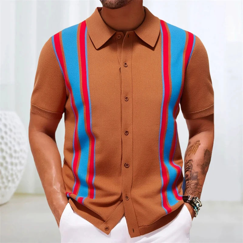 European Style Jacquard Polo Shirts Man Knitwear Business Casual Summer Coolness Quality Viscose Elastic Silky Camisas De Hombre
