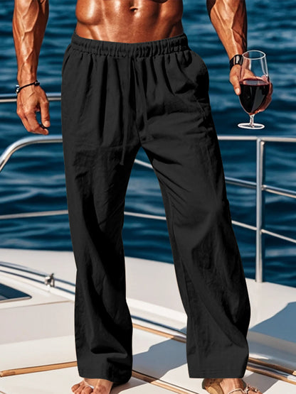 Men s Lightweight Linen Blend Pants with Elastic Waistband and Relaxed Fit for Summer Beach Vacation Casual Wear