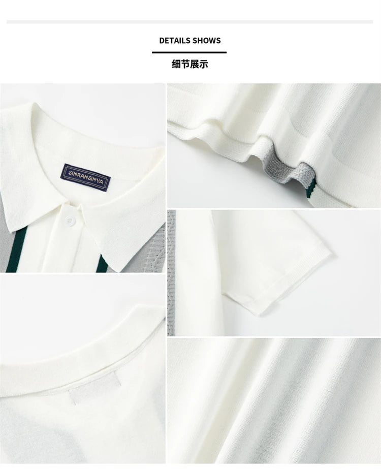 European Style Jacquard Polo Shirts Man Knitwear Business Casual Summer Coolness Quality Viscose Elastic Silky Camisas De Hombre
