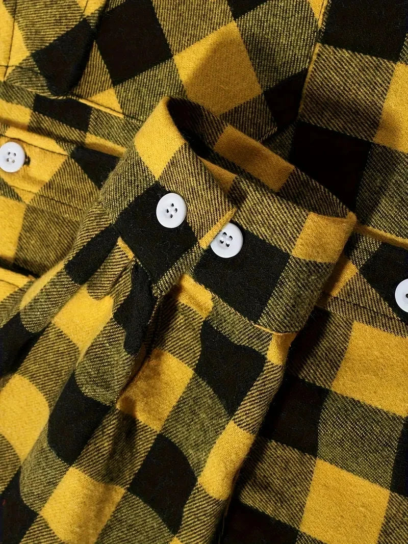 Camisas de hombre con un solo botón, clásicas a cuadros, informal elegante, camisa de franela de manga larga, dos bolsillos en el pecho, diseño de primavera otoño, tops para hombre