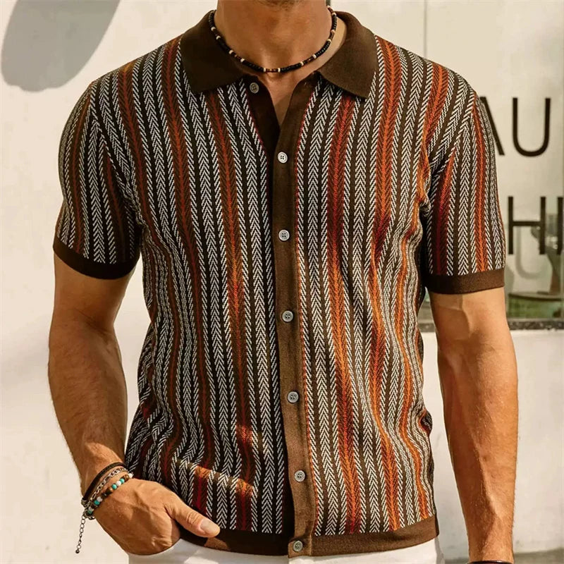 European Style Jacquard Polo Shirts Man Knitwear Business Casual Summer Coolness Quality Viscose Elastic Silky Camisas De Hombre