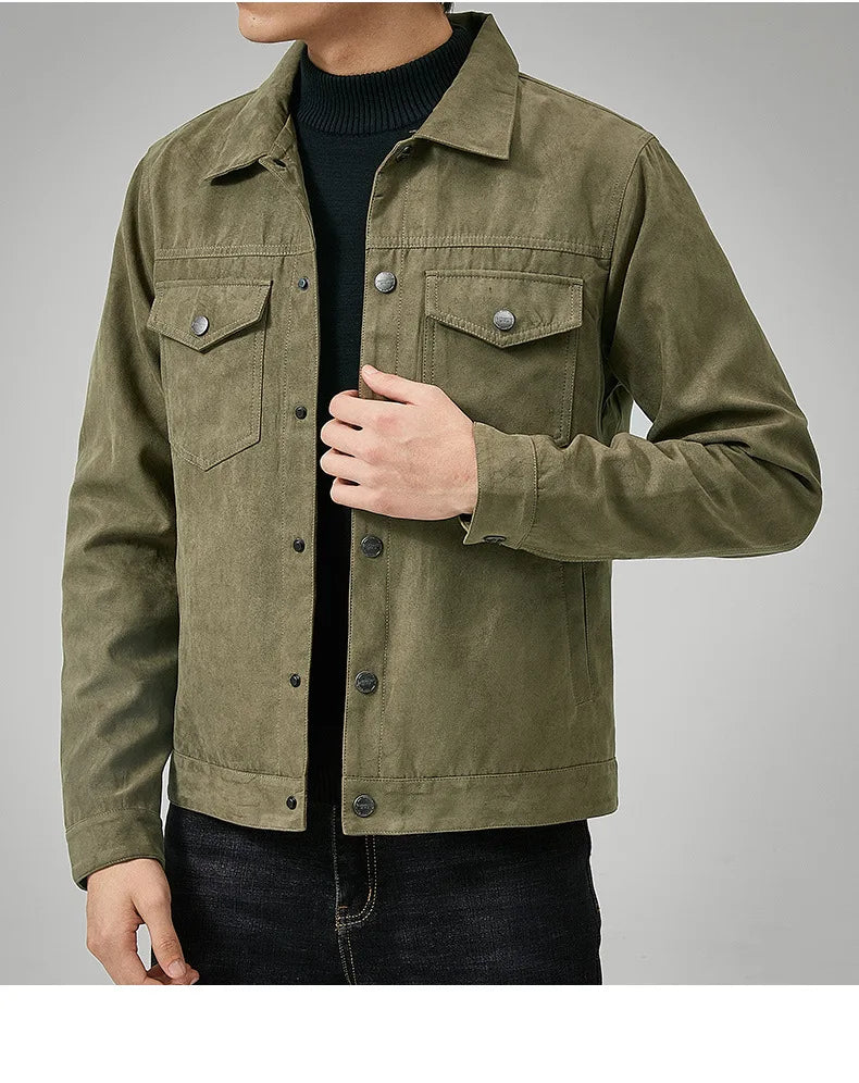 British Style Jacket Spring and Autumn Men's Casual Jacket Suede Trendy Button Up Jacket Casual Personality Men's New Clothing