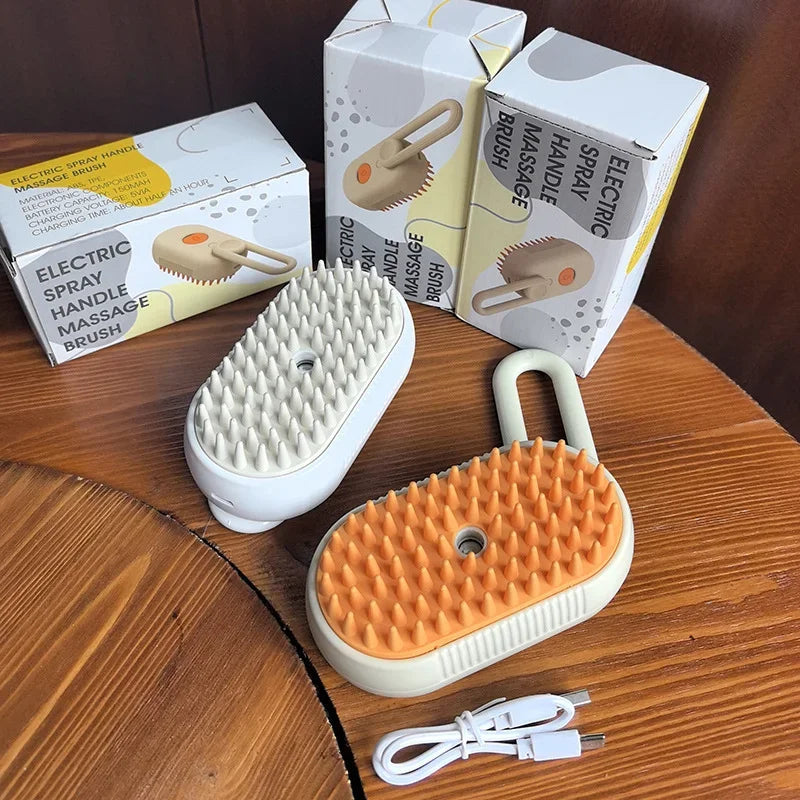 Rotate Steam Brush for Cat Dog Comb Electric Spray Removes Hair Cat Brush Soft Silicone Massage Grooming Comb Pet Accessories