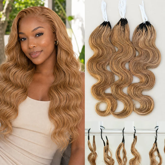 Honey Blonde Highlight Body Wave Crochet Human Hair Pre-Separated Invisble Miracle Knot Braids Feather Crochet Hair Extensions