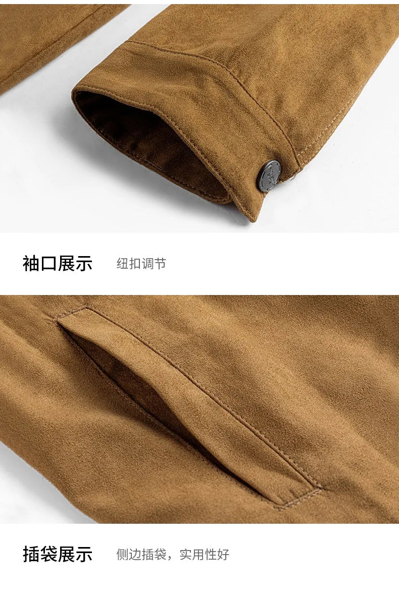 British Style Jacket Spring and Autumn Men's Casual Jacket Suede Trendy Button Up Jacket Casual Personality Men's New Clothing