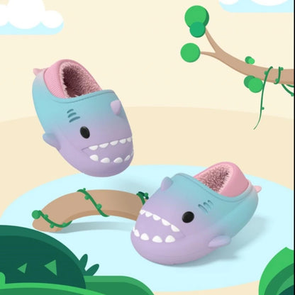 Winter Cute Children EVA Shark Slippers Girls Soft Indoor Home Cotton Sandals Boys Non-Slip Thick Slides Kids Waterproof Shoes