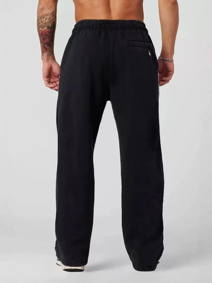 Men's American Style Loose Fit Sport Pants Casual Running Fitness Straight Leg Long Trousers  Elastic Waist  Gym Workout Clothes