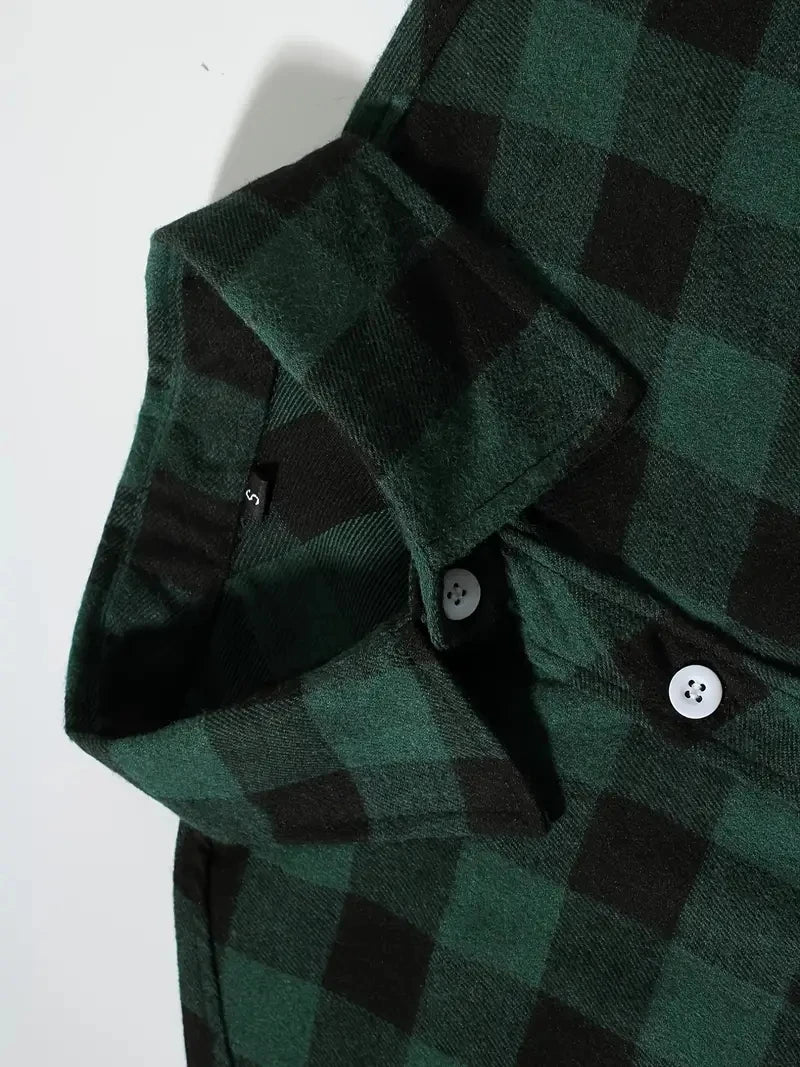 Camisas de hombre con un solo botón, clásicas a cuadros, informal elegante, camisa de franela de manga larga, dos bolsillos en el pecho, diseño de primavera otoño, tops para hombre