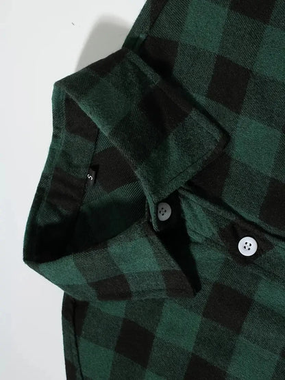 Camisas de hombre con un solo botón, clásicas a cuadros, informal elegante, camisa de franela de manga larga, dos bolsillos en el pecho, diseño de primavera otoño, tops para hombre