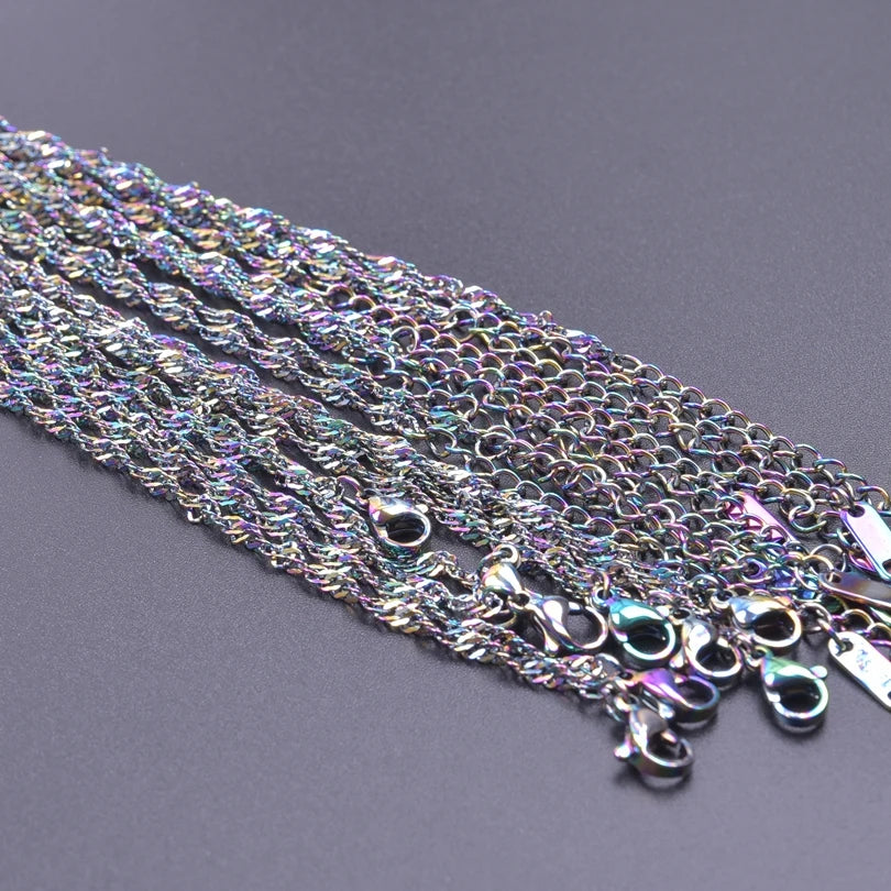 2/5pcs Rainbow Chain New Personalized Multiple Shape Designs Necklace Chains For Jewelry Making DIY 304 Stainless Steel Chains