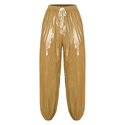 Pantalones Holgados Brillantes para Hombre Y2K con Cordón en la Cintura, Elástico en la Cintura, Bolsillos Laterales, Pantalones de Chándal Holgados y Brillantes, Disfraces de Hip Hop