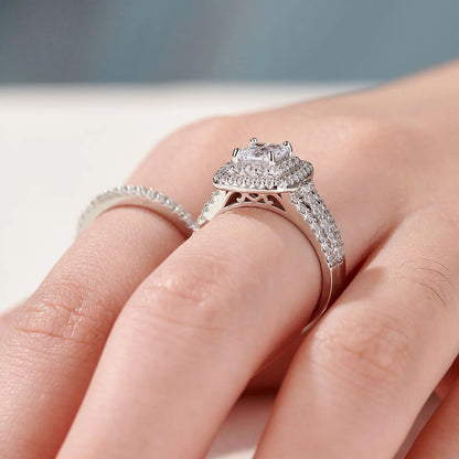 Newshe Luxury 925 Sterling Silver Halo Wedding Ring Set for Women Elegant Jewelry Princess Simulated Diamond Rings