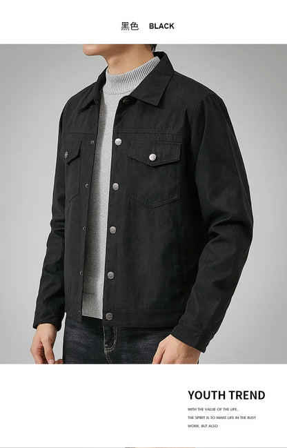 British Style Jacket Spring and Autumn Men's Casual Jacket Suede Trendy Button Up Jacket Casual Personality Men's New Clothing