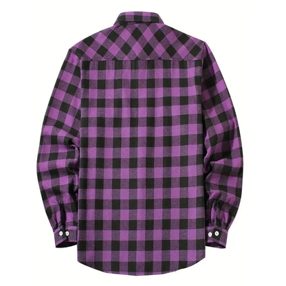 Camisas de hombre con un solo botón, clásicas a cuadros, informal elegante, camisa de franela de manga larga, dos bolsillos en el pecho, diseño de primavera otoño, tops para hombre