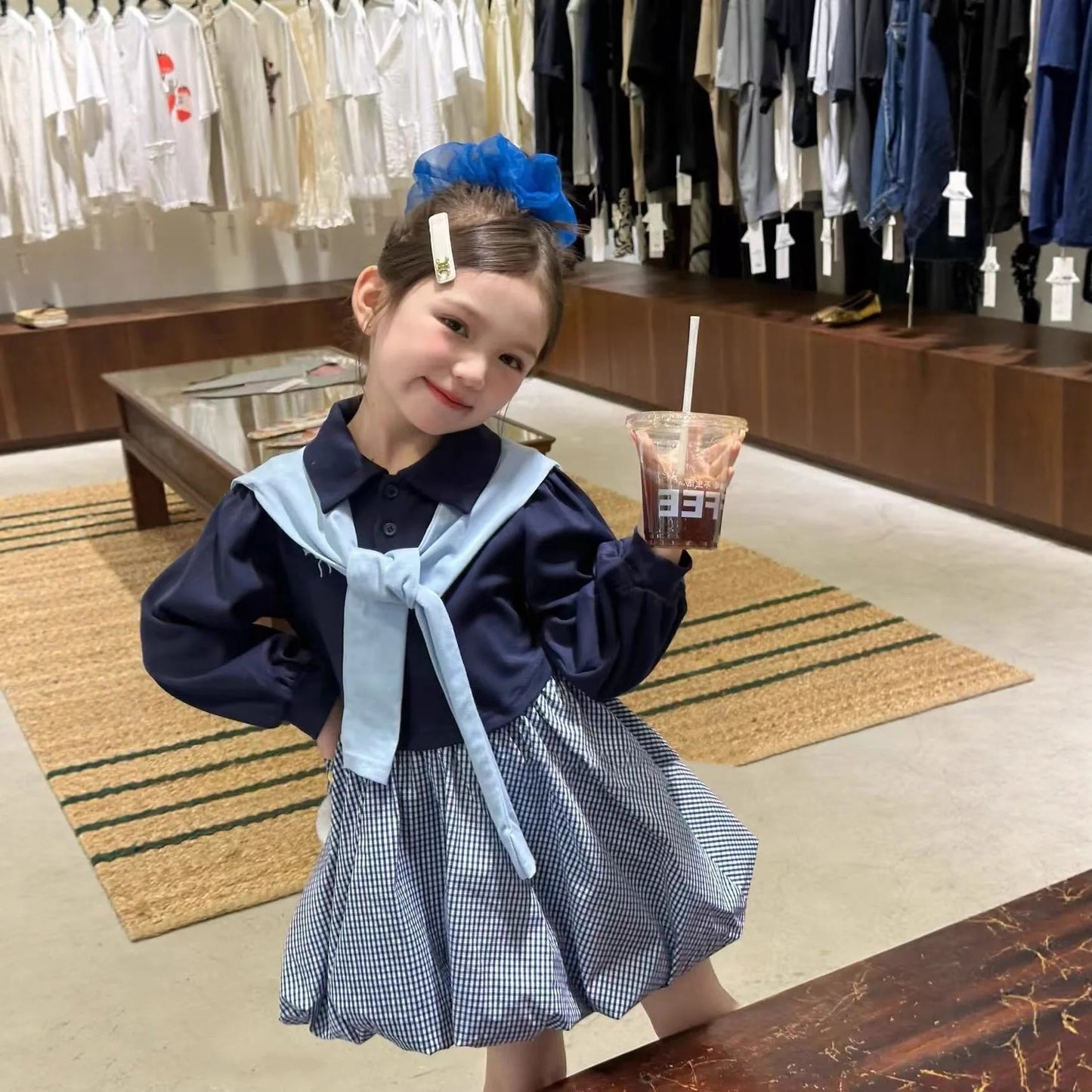 2025 Korea Girls Baby Summer Spring Autumn Dress Plaid Patchwork Casual Dresses Fashion Kids Children Clothes Vestidos