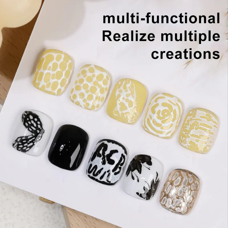 New Nail Poke Poke Nail Art Glue Black White Wave Texture Lace Hole Nail Painting Art Gel DIY Manicure Decoration Nails Salon