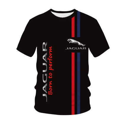 Jaguar men's and women's T-shirts, 3D racing printed streetwear, sports, casual, fashionable, oversized, round neck